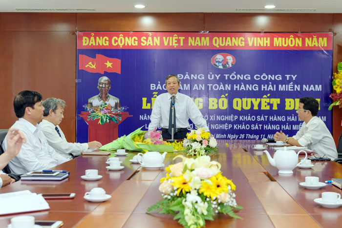 Đ/c Phạm Đăng Lâu, Phó Bí thư Thường trực Đảng ủy Tổng công ty phát biểu chỉ đạo tại Lễ Công bố Quyết định.