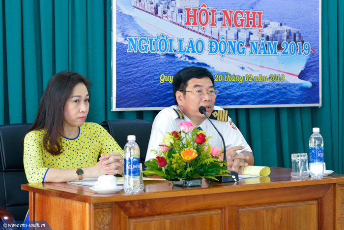 Đ/c Lê Văn Xếp, Giám đốc Công ty Hoa tiêu hàng hải khu vực VII phát biểu tại Hội nghị